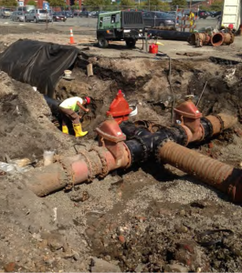 Crews replace a water main in Camden’s downtown waterfront area, as  part of Coopers Ferry Partnership’s work to create the infrastructure necessary to spur economic development in Camden.